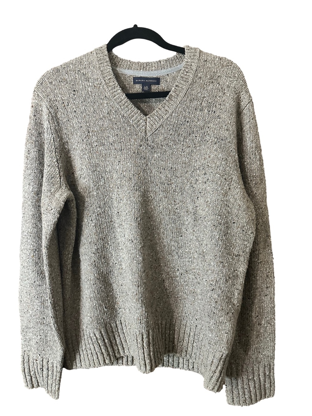 Banana Republic Men’s V-Neck Speckled Taupe Wool Blend Ribbed Sweater Size Large